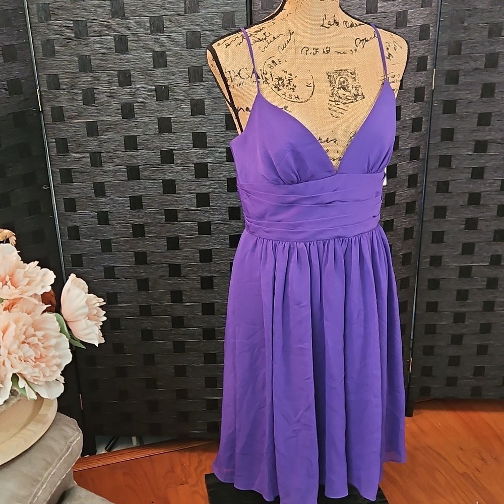 NWT David's Bridal Regency Purple V-Neck Chiffon Cocktail Dress | Size 8 - Picture 5 of 11